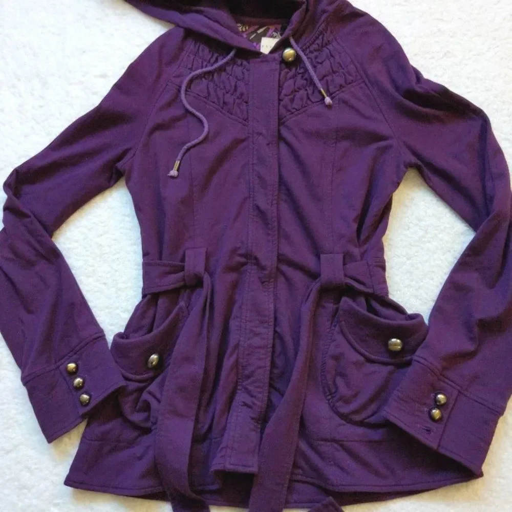 Sanctuary Jacket Hooded Jacket Snap Front Purple Ruching Size Medium